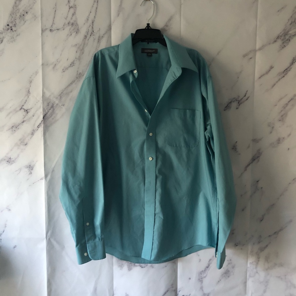 CROFT & BARROW Broadcloth Wrinkle Free Dress Shirt Teal Blue/Green